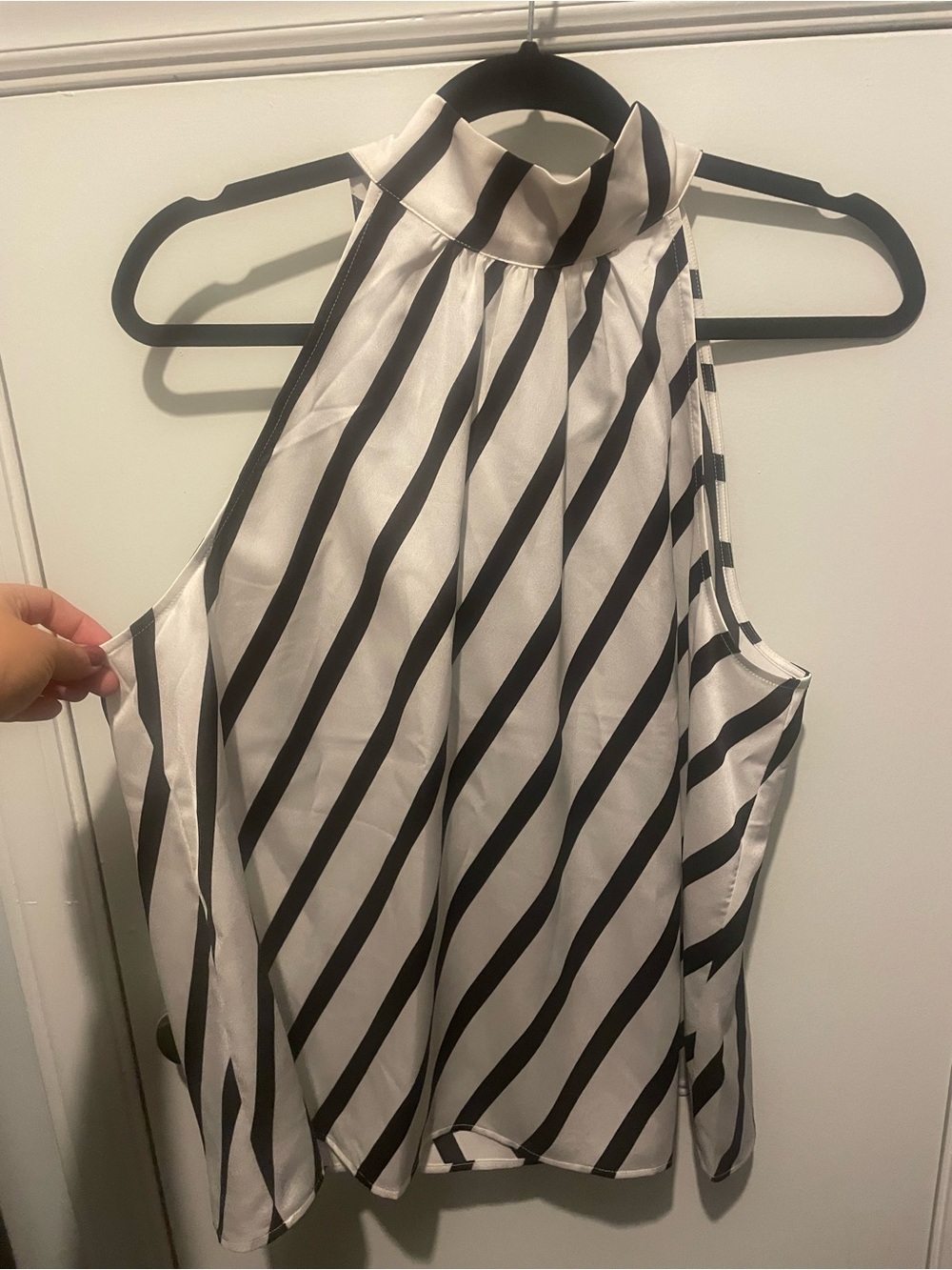 LOFT Black and White Striped Halter Tank Top